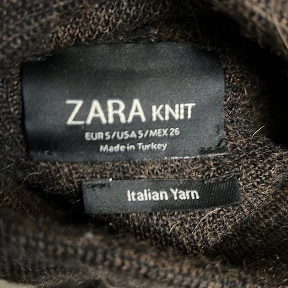 ZARA KNIT ITALIAN BROWN YARN HIGH NECK ASYMMETRIC TUNIC STYLE TOP SMALL - Picture 12 of 13